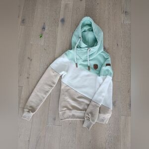 Wanakome Mint, White & Tan Colorblock Funnel Neck Hoodie
